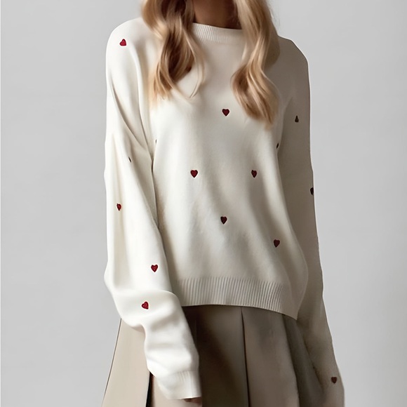 NWT Commense - Embroidered Heart Oversized Knit Sweater - Picture 1 of 6